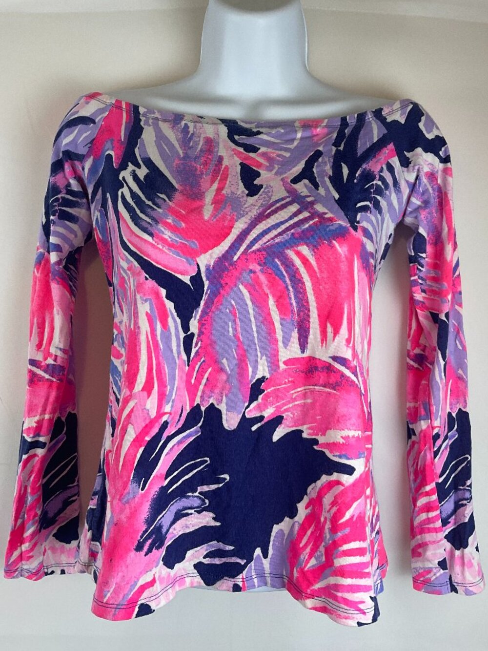 Lilly Pulitzer Audelia Off The Shoulder Top XS True Blue Paradise Bright Pink